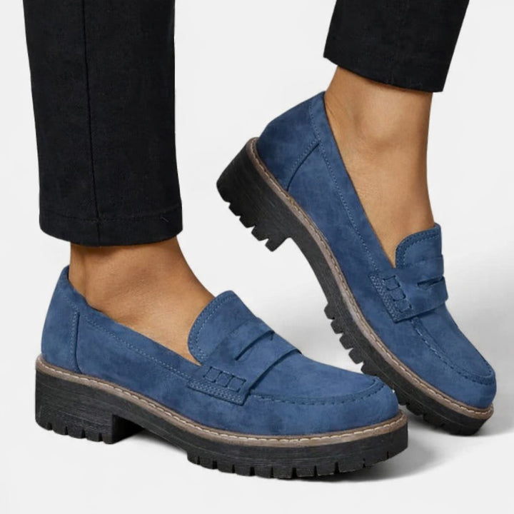 Noor | Penny Loafers Dames Suède Look Plateauzool
