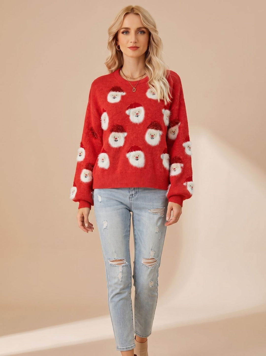 Octavia | Women's Oversized Knit Christmas Sweater with Santa Pattern