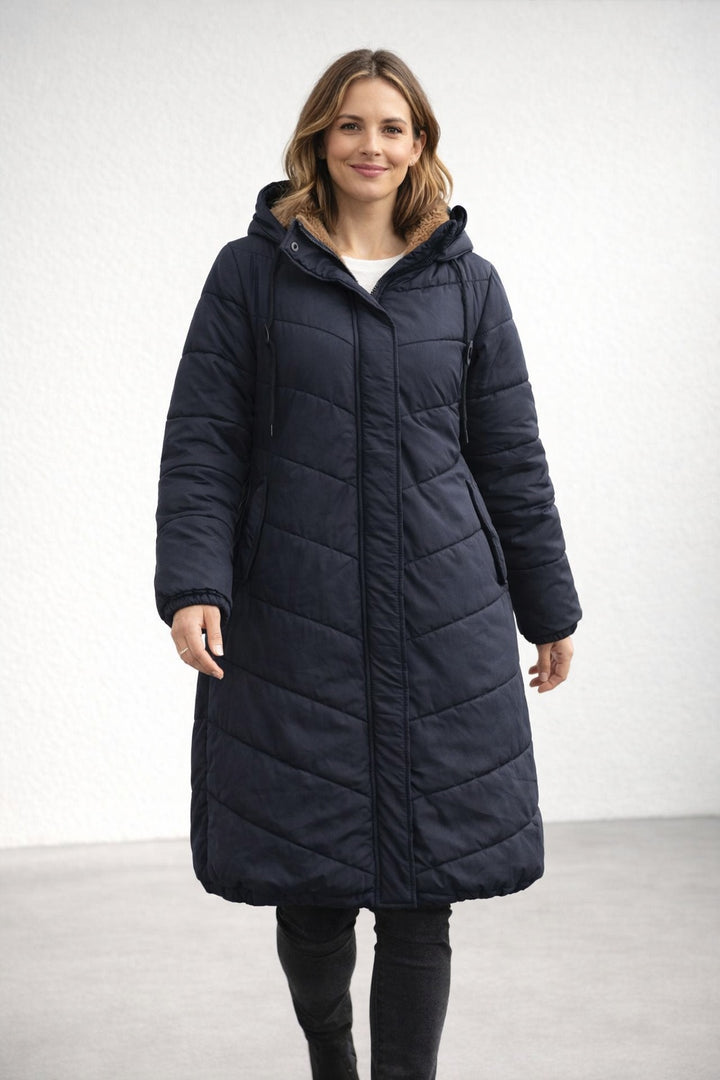 Ottilie | Women's Long Puffer Coat with Hood Faux Shearling Lined