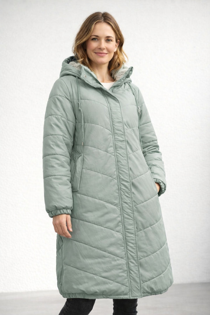 Ottilie | Women's Long Puffer Coat with Hood Faux Shearling Lined