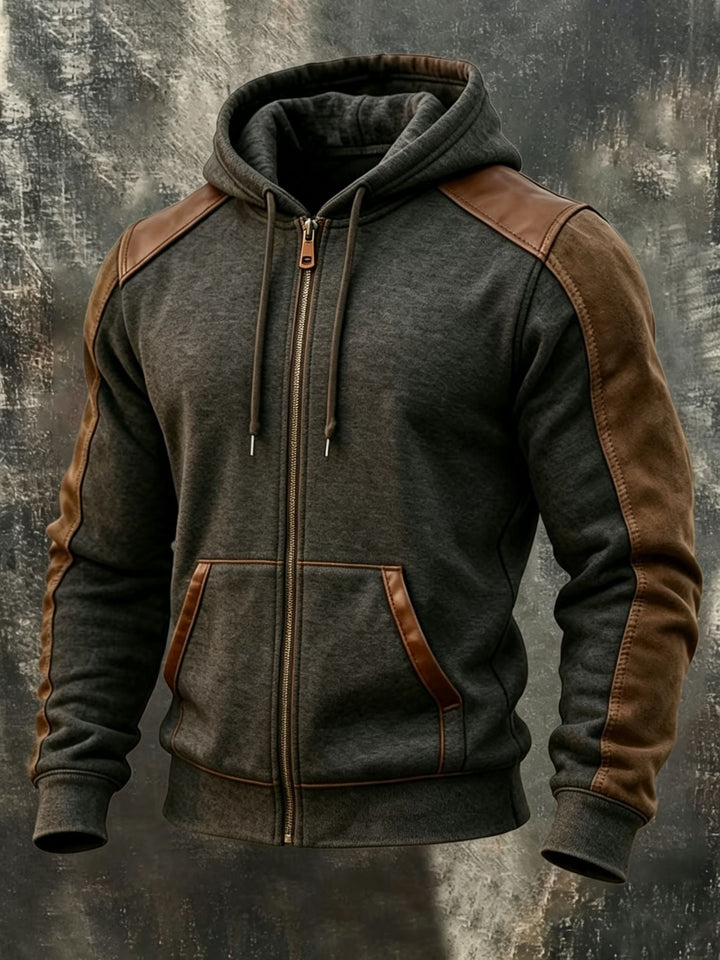 Percival | Men's Western Zip Up Hoodie with Patchwork Panels