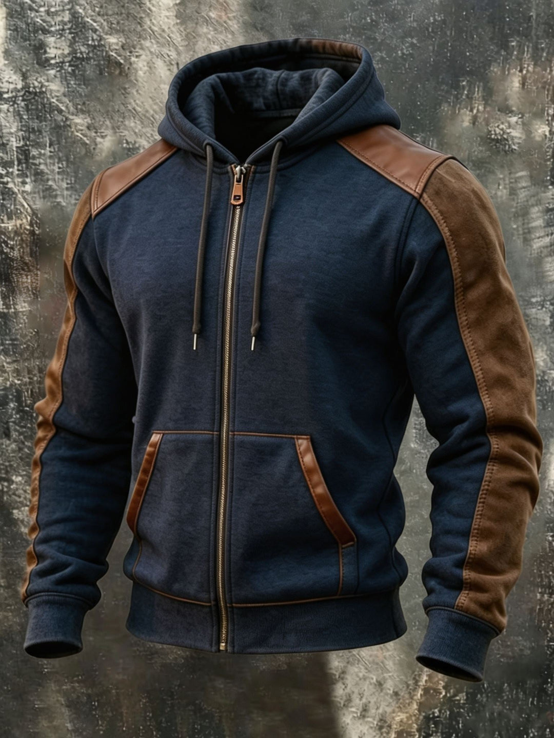 Percival | Men's Western Zip Up Hoodie with Patchwork Panels