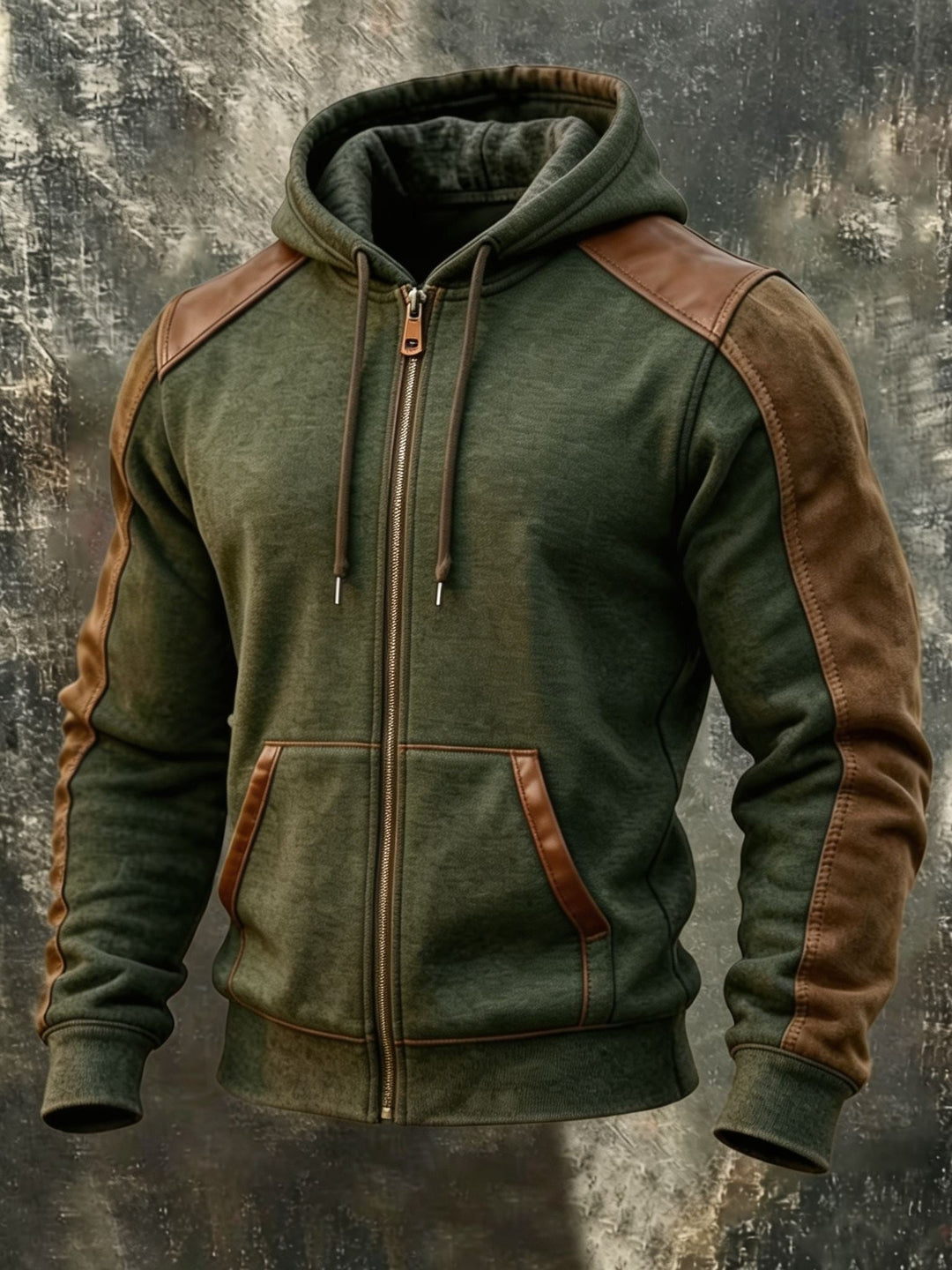 Percival | Men's Western Zip Up Hoodie with Patchwork Panels