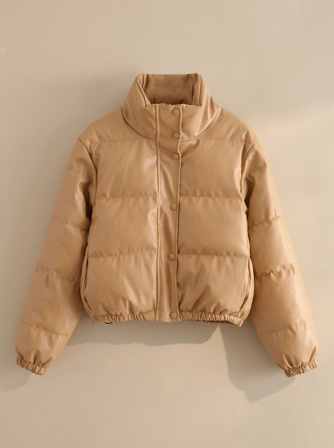 Persephone | Women's Cropped Faux Leather Down Jacket Stand Collar
