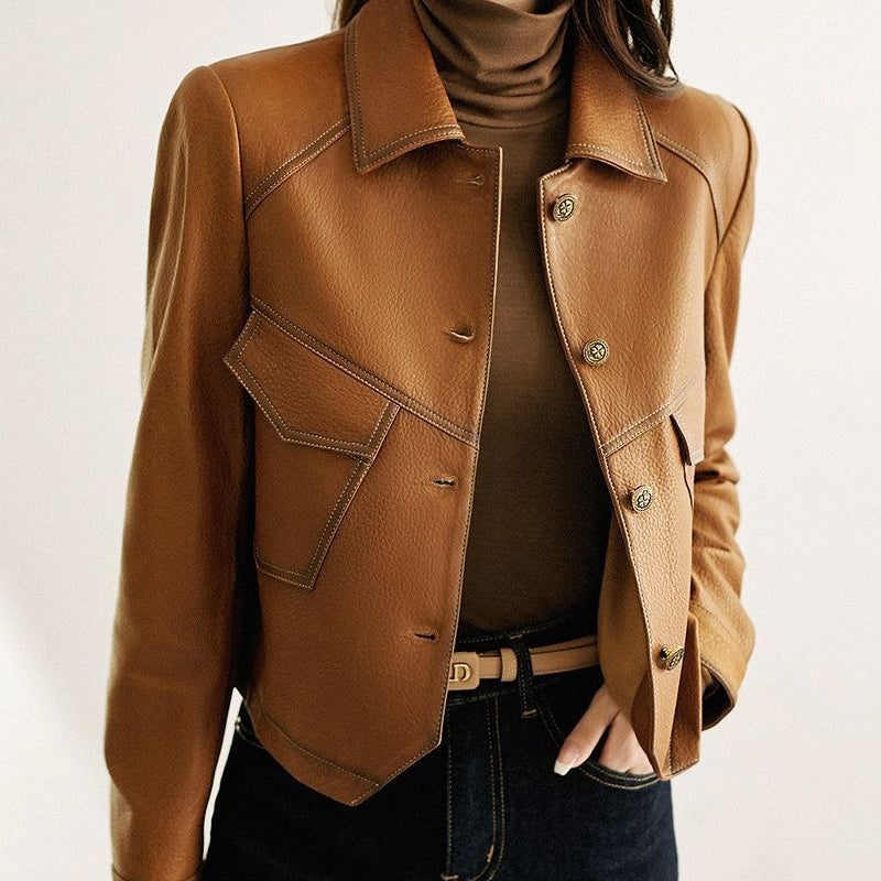 Persephone | Women's Cropped Faux Leather Jacket with Pockets