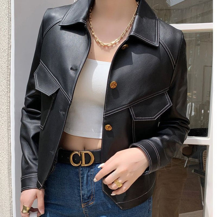 Persephone | Women's Cropped Faux Leather Jacket with Pockets