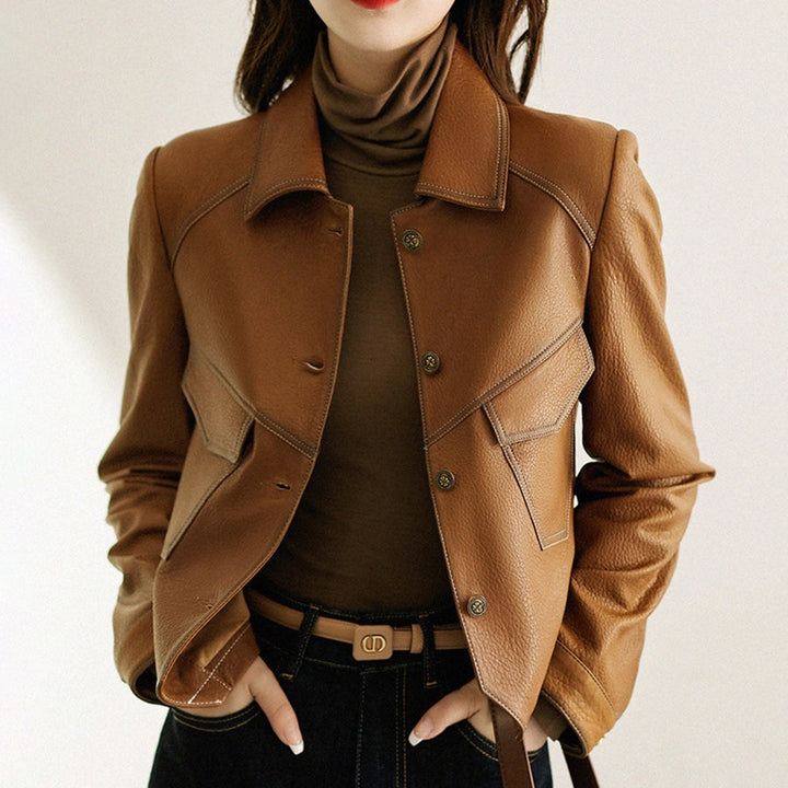 Persephone | Women's Cropped Faux Leather Jacket with Pockets