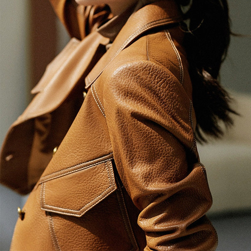 Persephone | Women's Cropped Faux Leather Jacket with Pockets