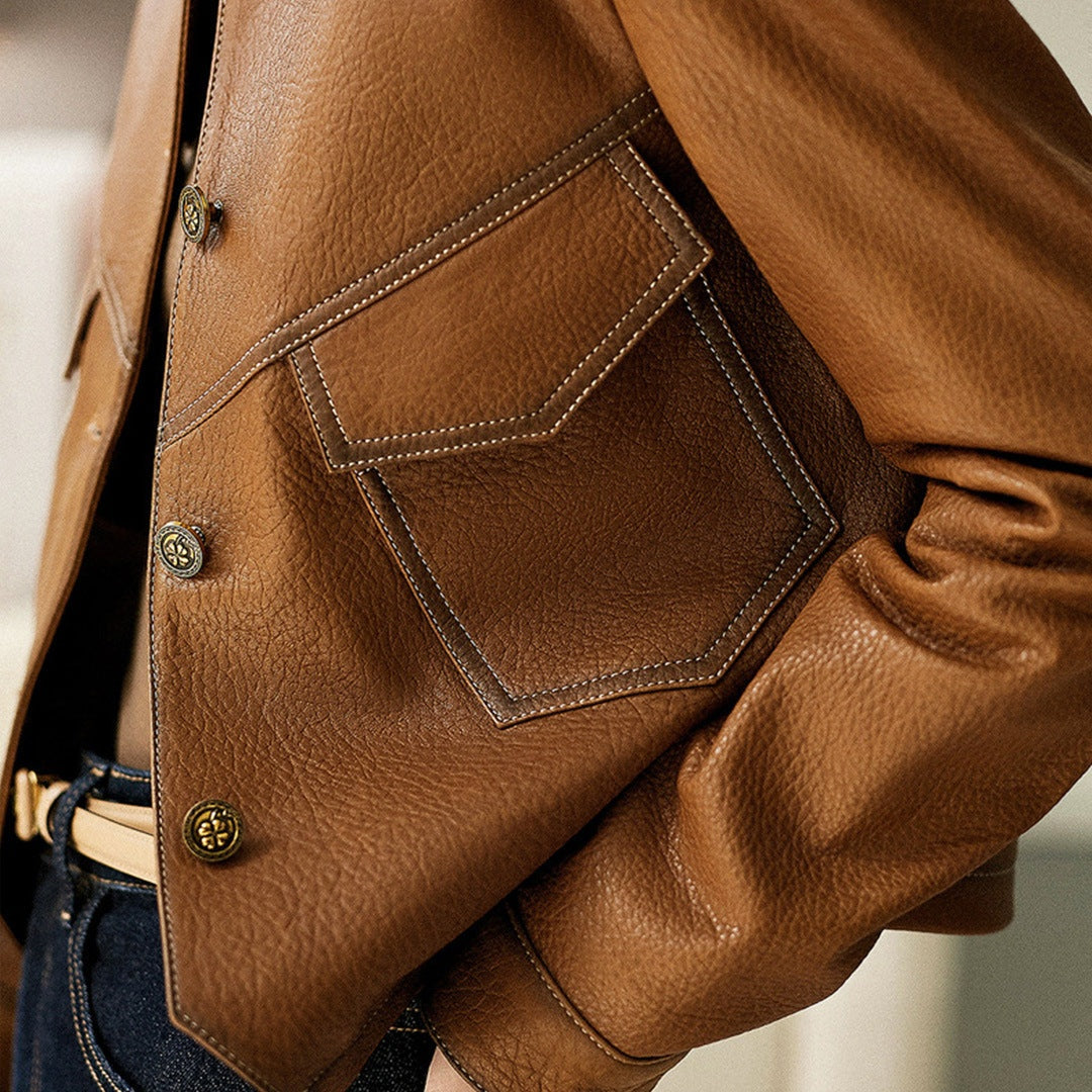 Persephone | Women's Cropped Faux Leather Jacket with Pockets