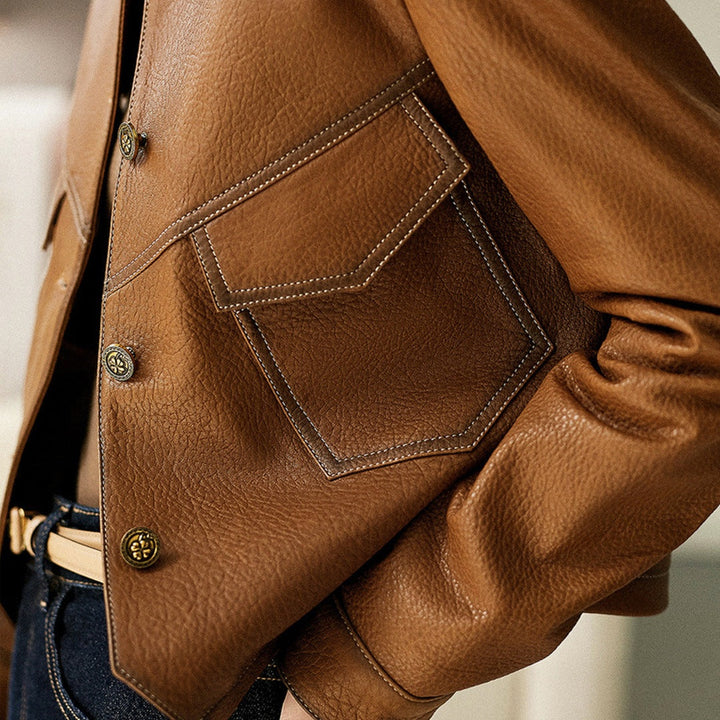 Persephone | Women's Cropped Faux Leather Jacket with Pockets