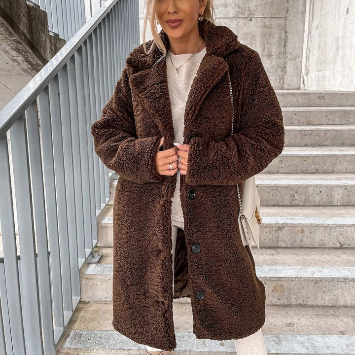 Petra | Teddy Lange Jas Dames Oversized Revers Knoopsluiting