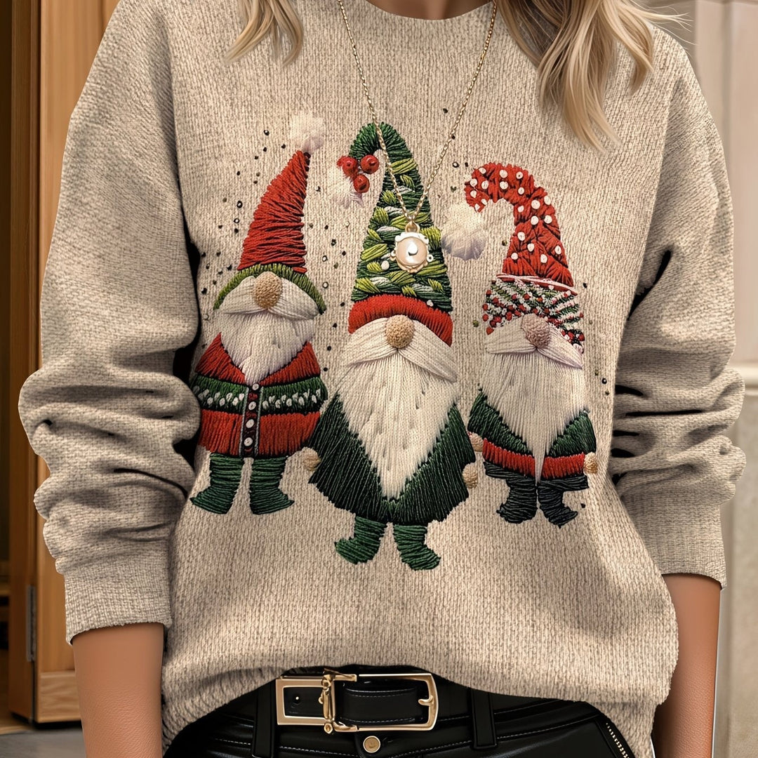 Philippa | Women's Christmas Sweater Embroidered Gnome Knit Crew Neck