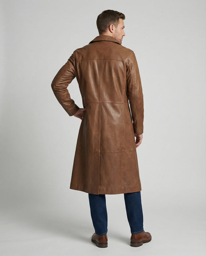 Philippa | Women's Long Leather Trench Coat with Lapels