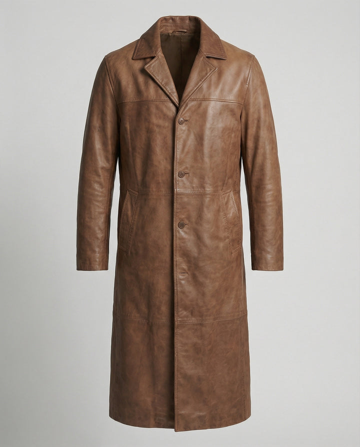Philippa | Women's Long Leather Trench Coat with Lapels