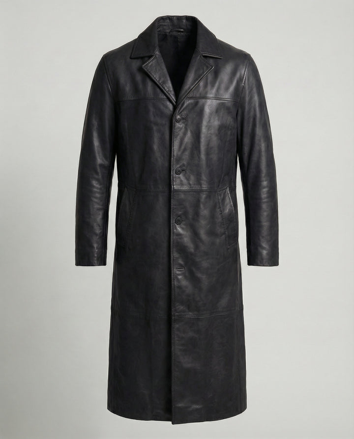 Philippa | Women's Long Leather Trench Coat with Lapels