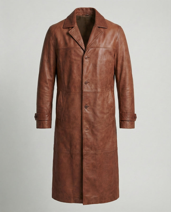 Philippa | Women's Long Leather Trench Coat with Lapels
