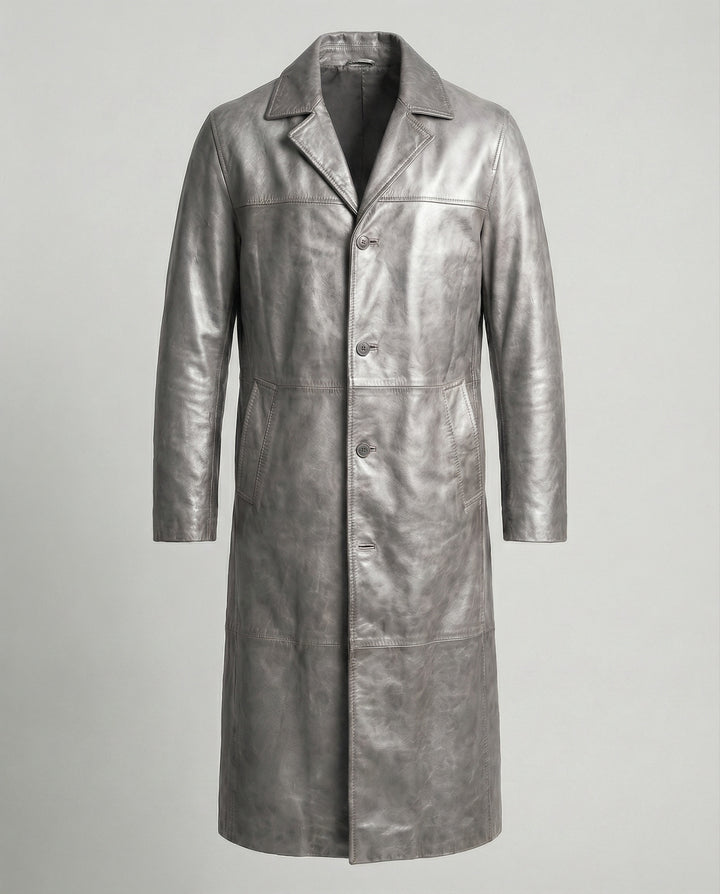 Philippa | Women's Long Leather Trench Coat with Lapels