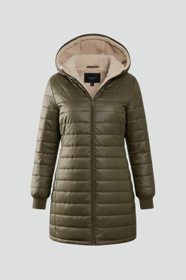 Philippa | Women's Long Quilted Jacket with Sherpa Lined Hood