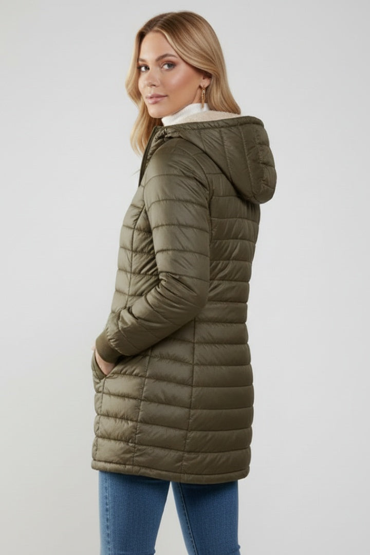 Philippa | Women's Long Quilted Jacket with Sherpa Lined Hood
