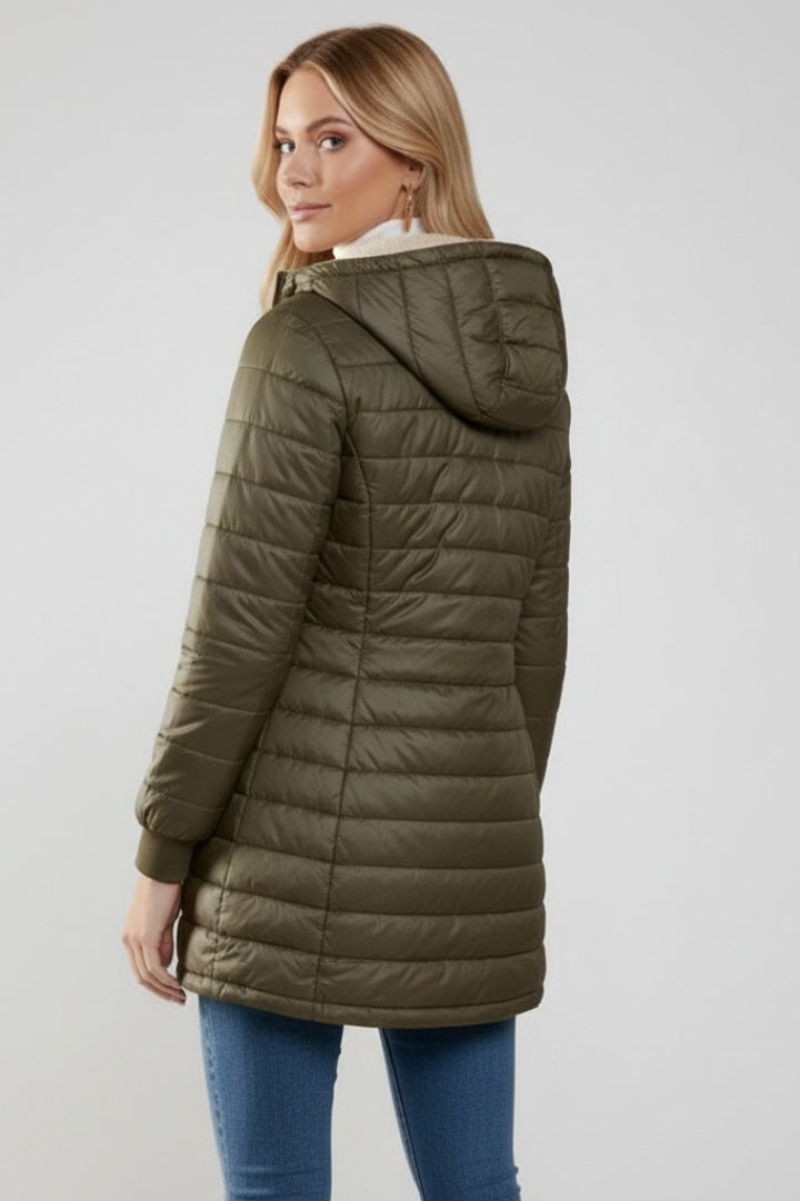 Philippa | Women's Long Quilted Jacket with Sherpa Lined Hood