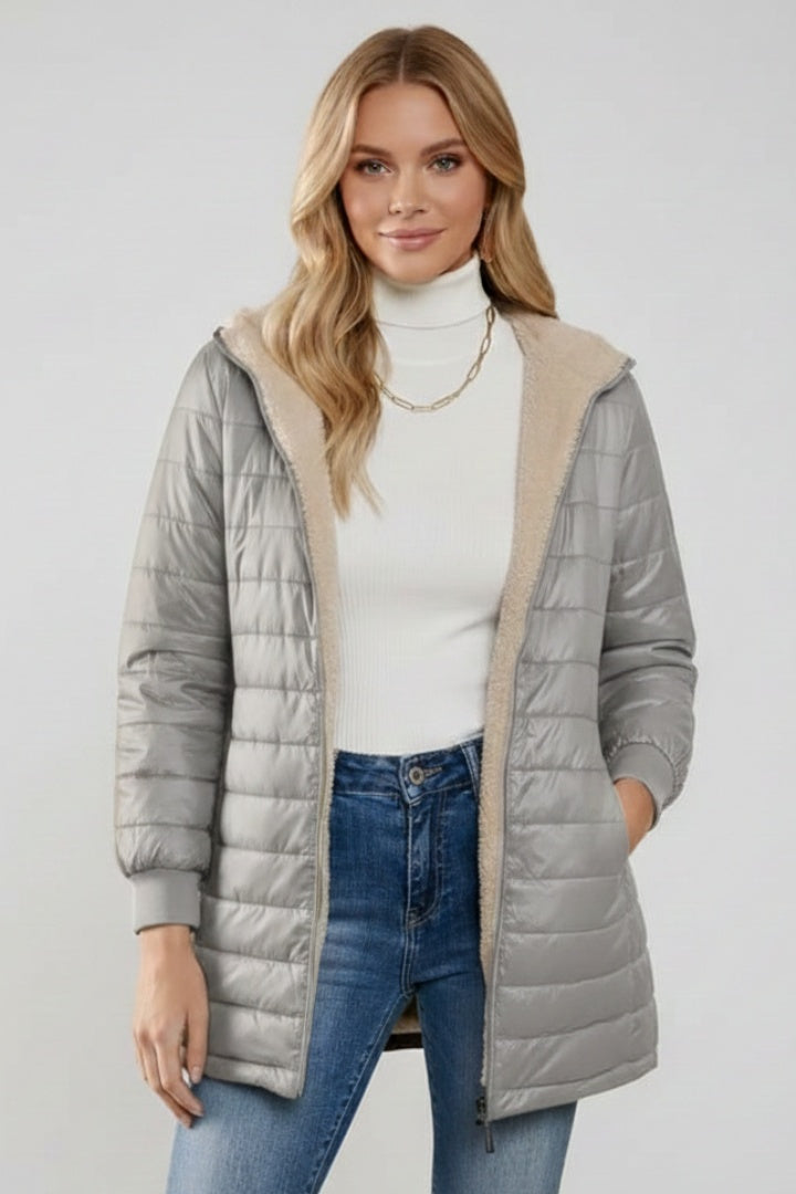 Philippa | Women's Long Quilted Jacket with Sherpa Lined Hood