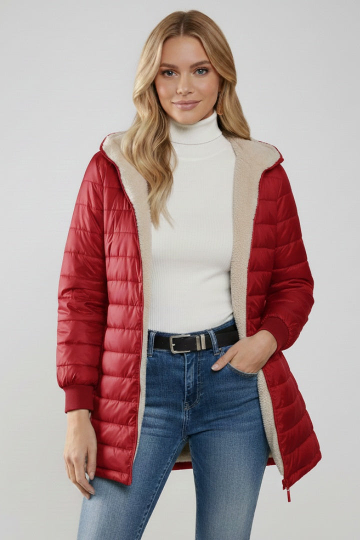 Philippa | Women's Long Quilted Jacket with Sherpa Lined Hood