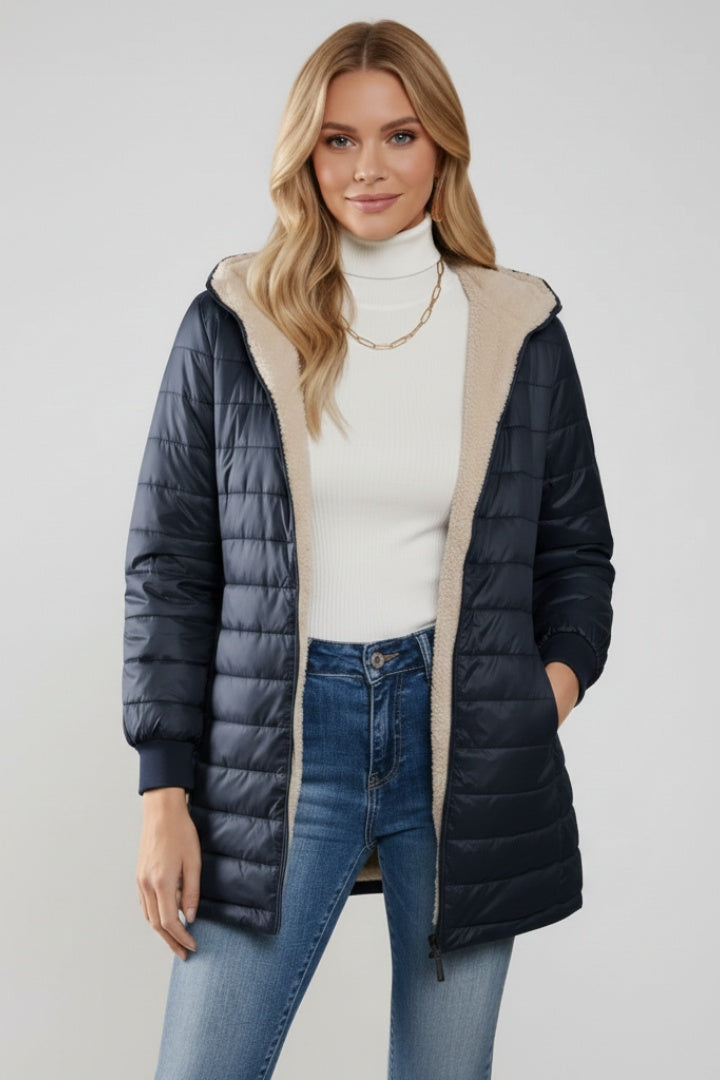 Philippa | Women's Long Quilted Jacket with Sherpa Lined Hood