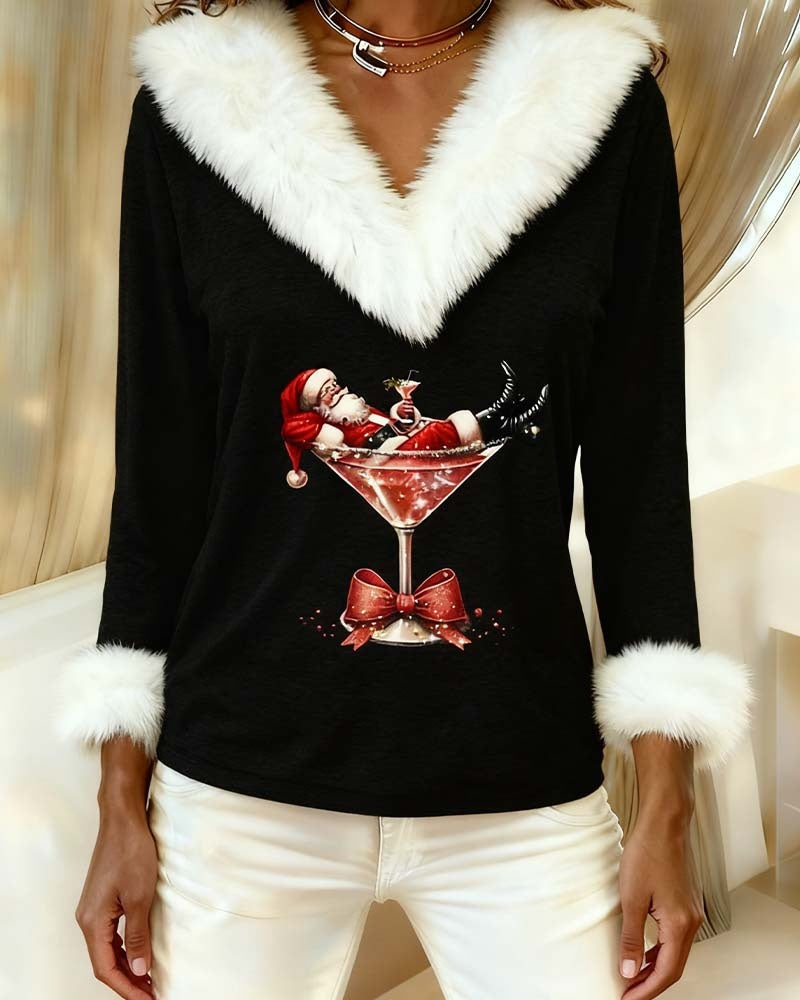 Philippa | Women's Velvet Party Top with Faux Fur Trim V-Neck