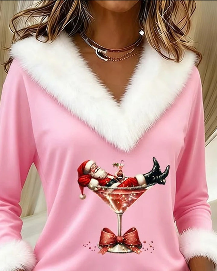 Philippa | Women's Velvet Party Top with Faux Fur Trim V-Neck
