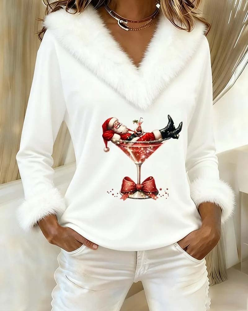 Philippa | Women's Velvet Party Top with Faux Fur Trim V-Neck