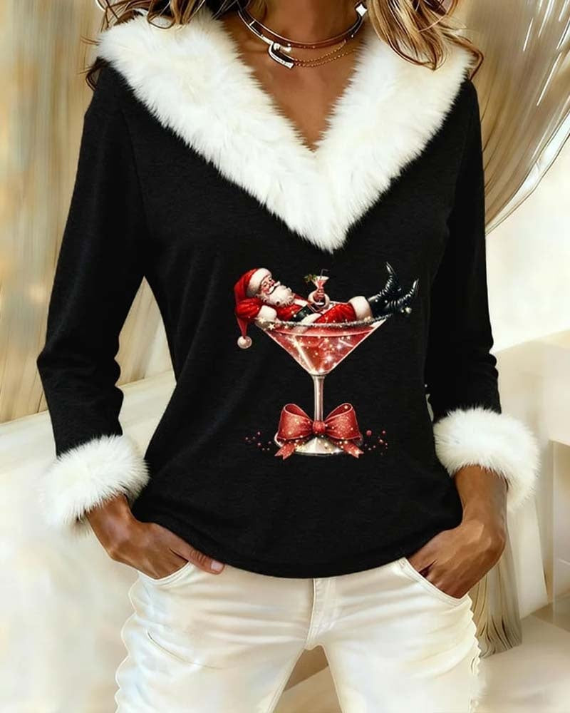 Philippa | Women's Velvet Party Top with Faux Fur Trim V-Neck
