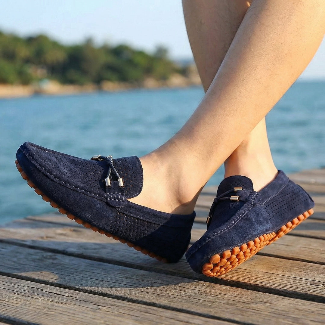 Pieter | Penny Loafers Suède Heren Geperforeerd Instap