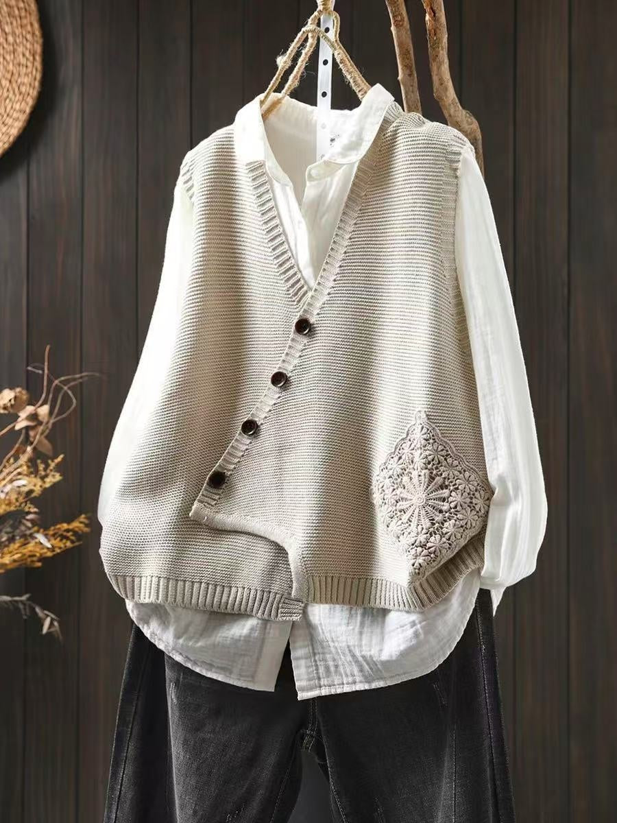 Primrose | Women's Knit Cardigan Vest with Crochet Detail