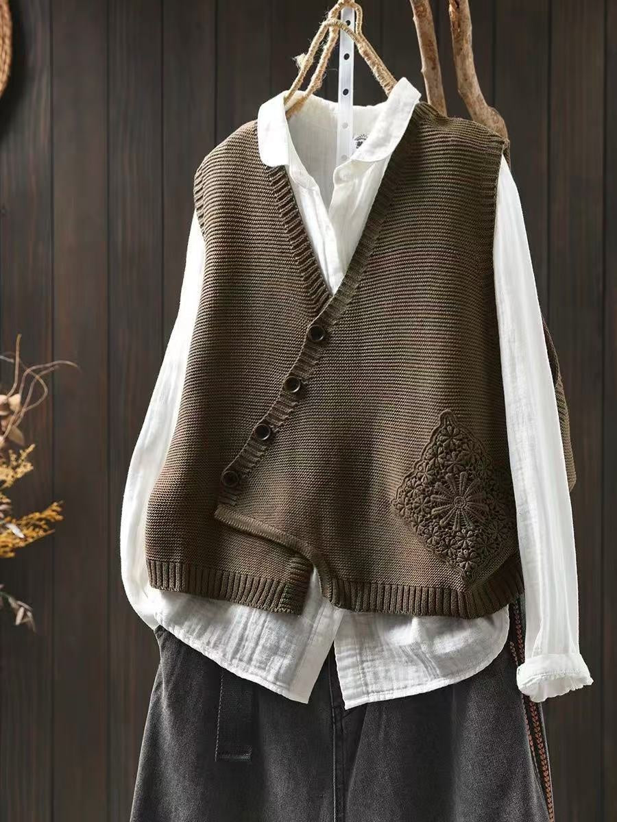 Primrose | Women's Knit Cardigan Vest with Crochet Detail
