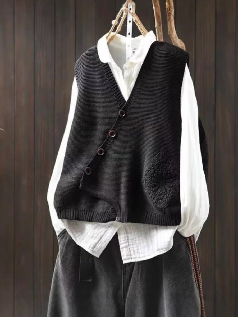 Primrose | Women's Knit Cardigan Vest with Crochet Detail