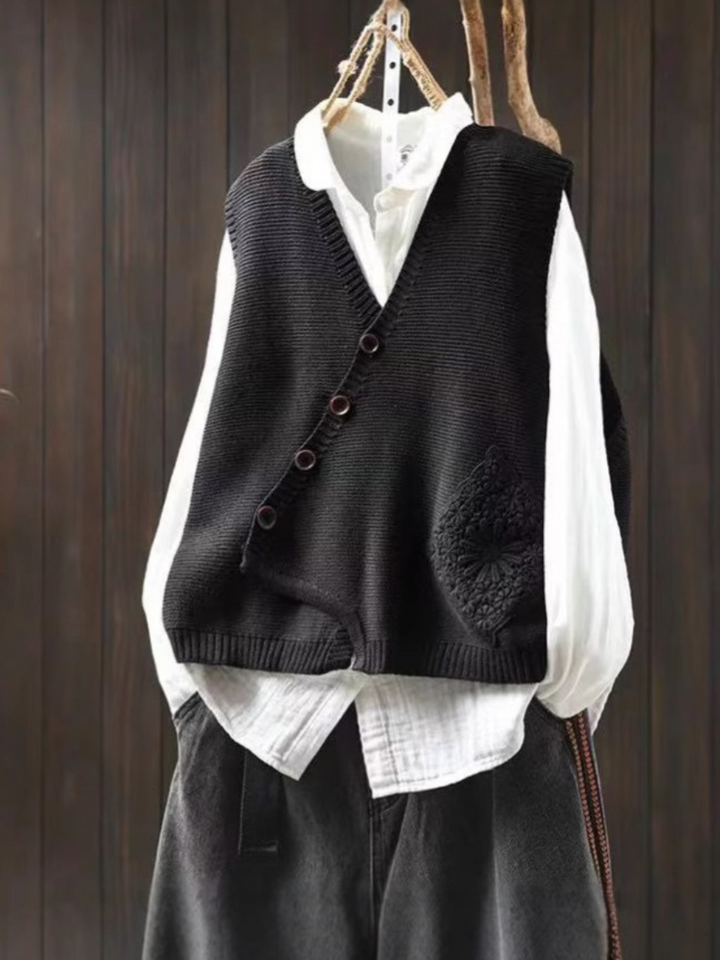 Primrose | Women's Knit Cardigan Vest with Crochet Detail