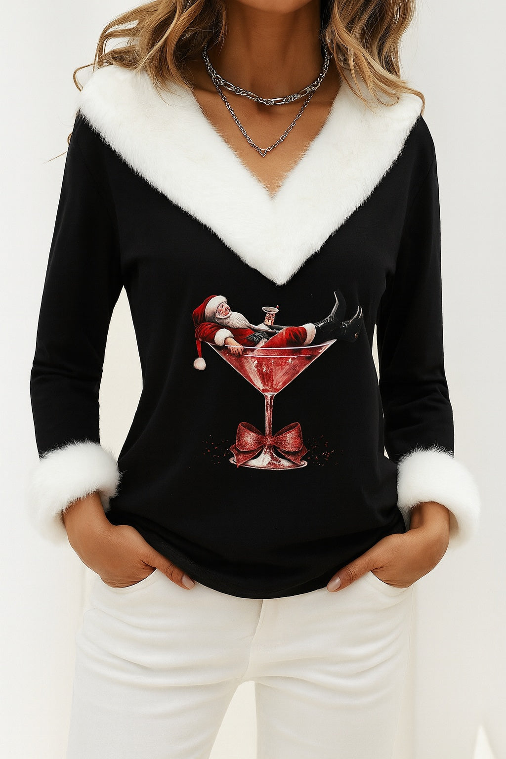 Primrose | Women's Plush Christmas Sweater with Fluffy Collar
