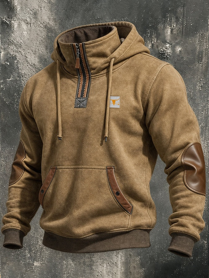 Quentin | Men's Hoodie Half Zip Sweatshirt with Elbow Patches