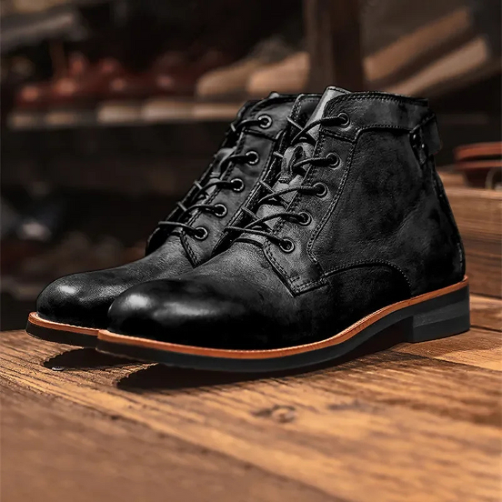 Quentin | Men's Lace-Up Ankle Boots Leather-Look with Buckle