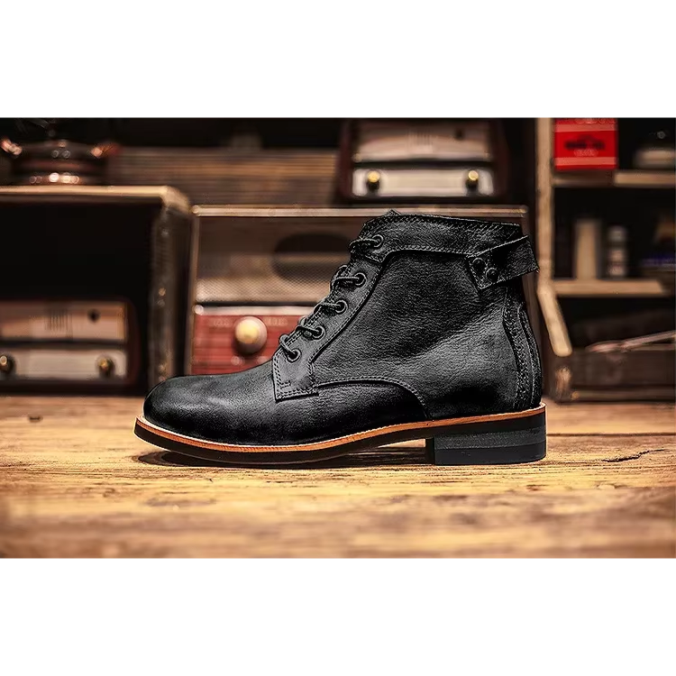 Quentin | Men's Lace-Up Ankle Boots Leather-Look with Buckle