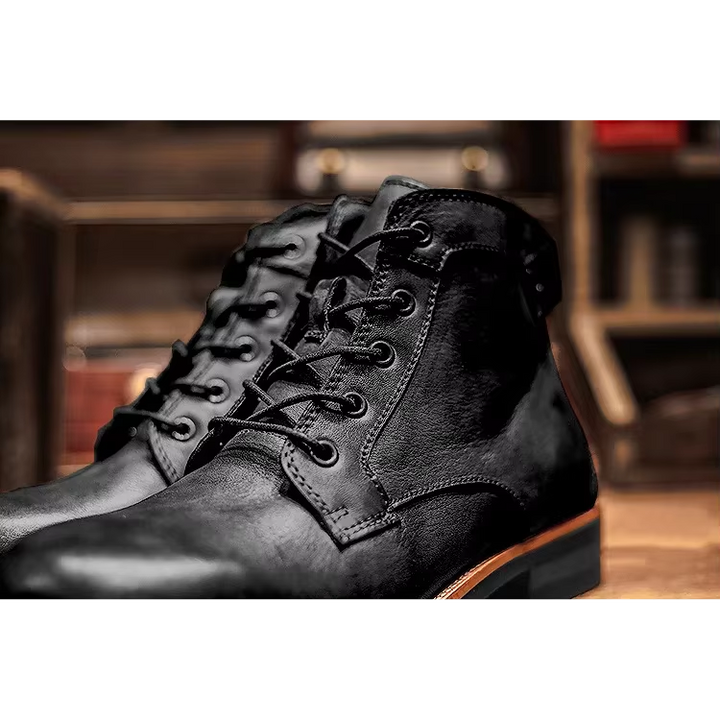Quentin | Men's Lace-Up Ankle Boots Leather-Look with Buckle