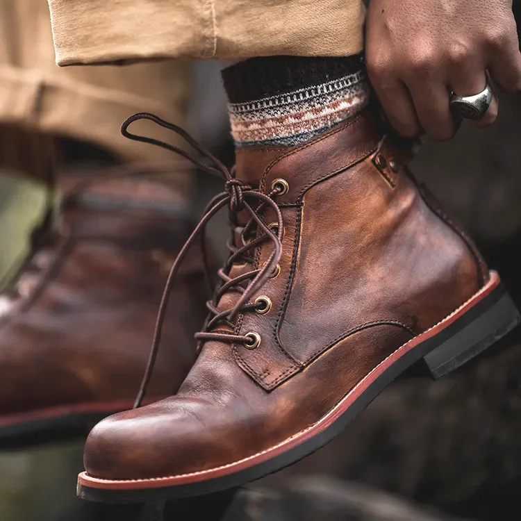 Quentin | Men's Lace-Up Ankle Boots Leather-Look with Buckle