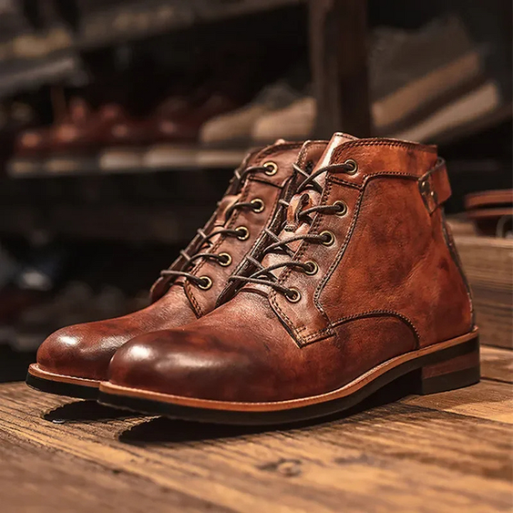 Quentin | Men's Lace-Up Ankle Boots Leather-Look with Buckle