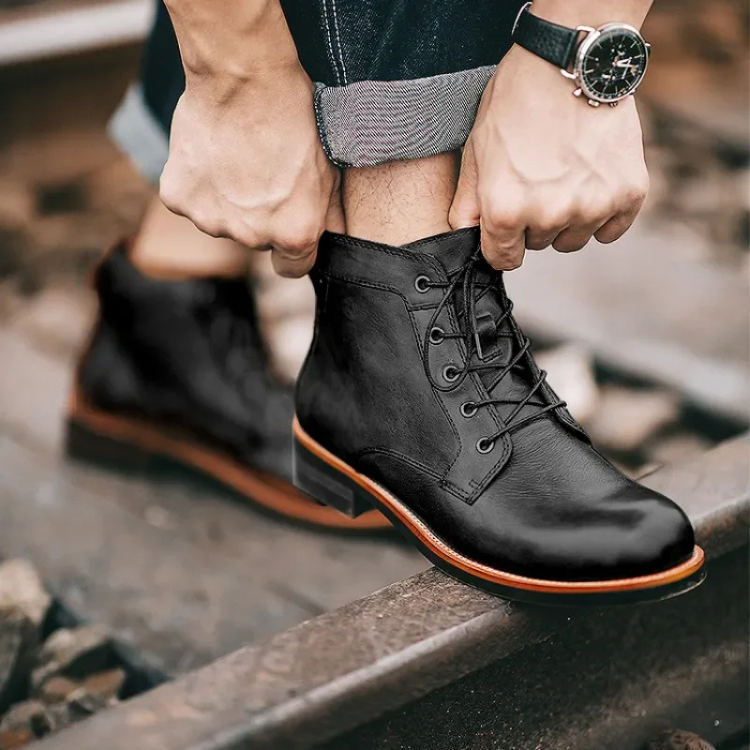 Quentin | Men's Lace-Up Ankle Boots Leather-Look with Buckle
