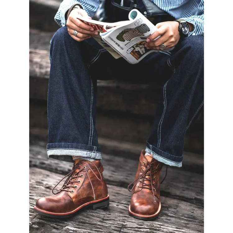 Quentin | Men's Lace-Up Ankle Boots Leather-Look with Buckle