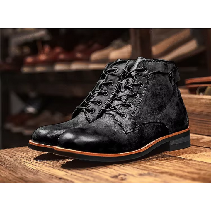 Quentin | Men's Lace-Up Ankle Boots Leather-Look with Buckle