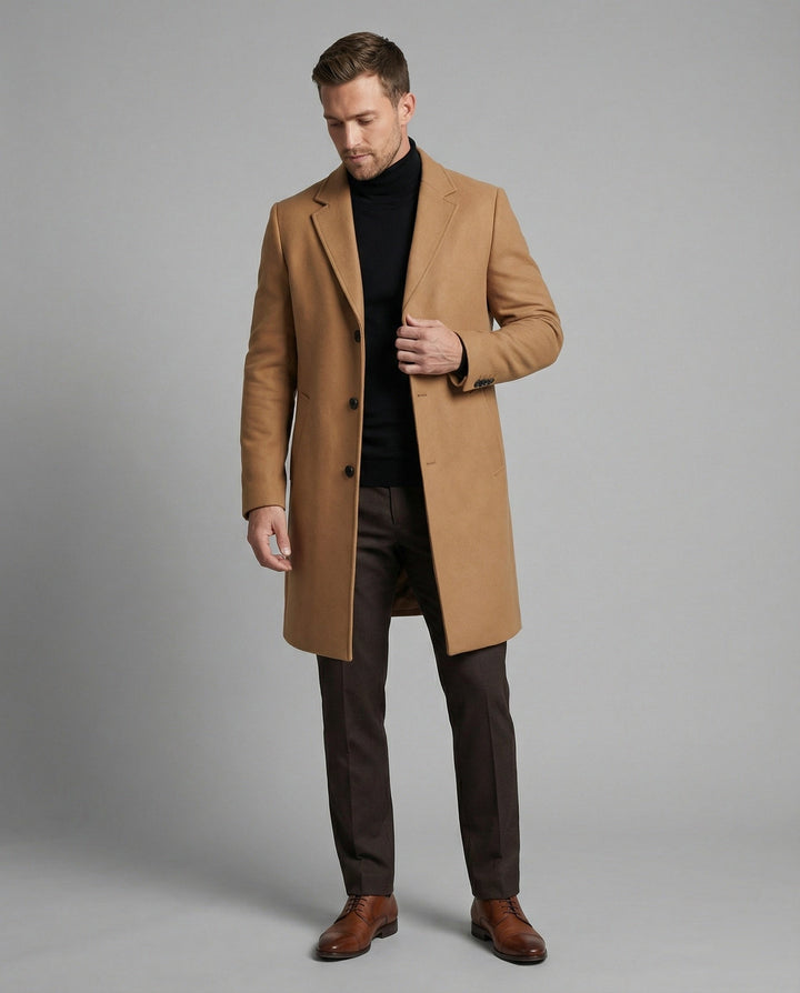 Quentin | Men's Long Winter Coat Single Breasted with Notch Lapel