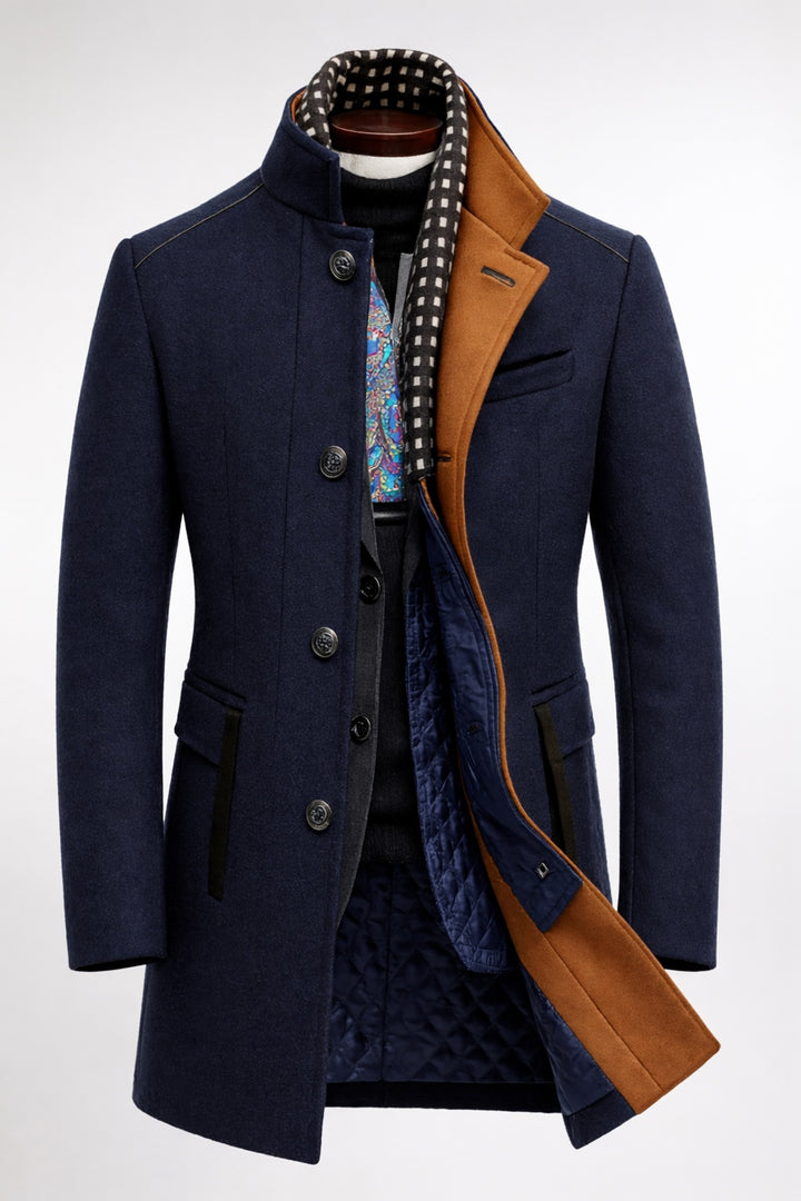 Quentin | Men's Wool Blend Overcoat with Stand Collar