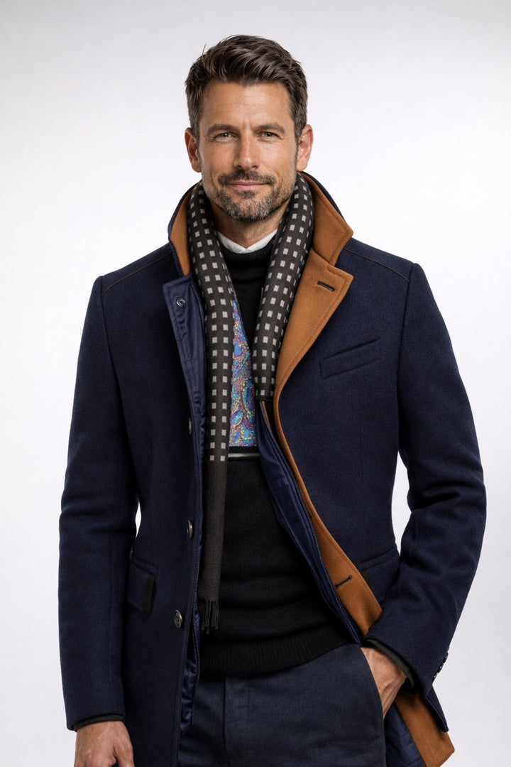 Quentin | Men's Wool Blend Overcoat with Stand Collar