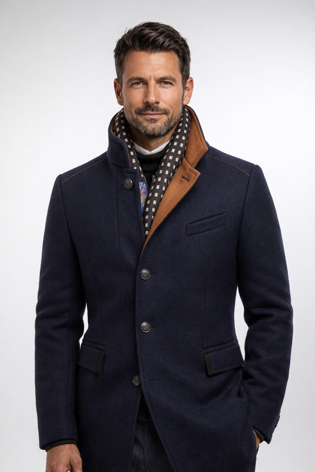 Quentin | Men's Wool Blend Overcoat with Stand Collar